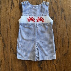 Smocked Crab Gingham Overalls